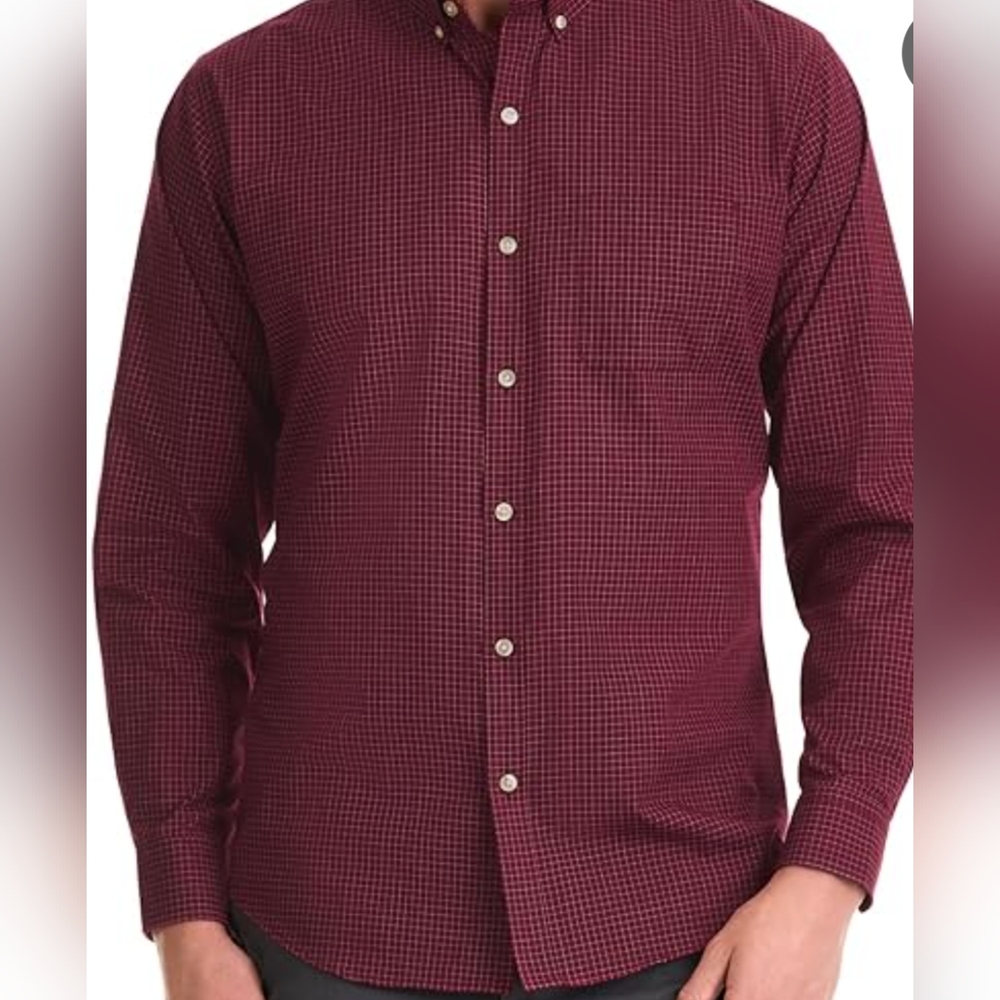 Haggar Men's Casual Button Down Shirt - Burgundy and Black